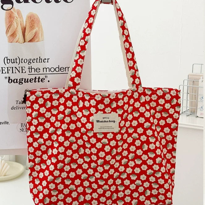 Camellia Grande et moyenne zipper femmes coton léger été sac à main