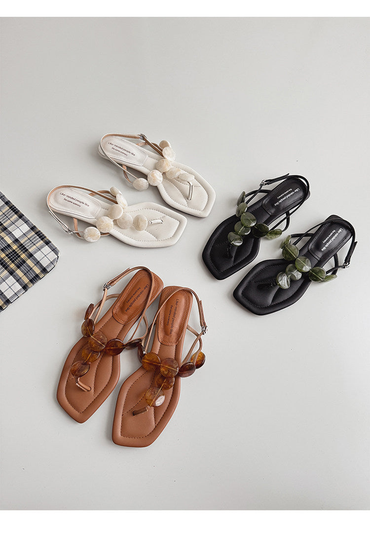 Sandales de string de style vacances Gem Decor Square Toe