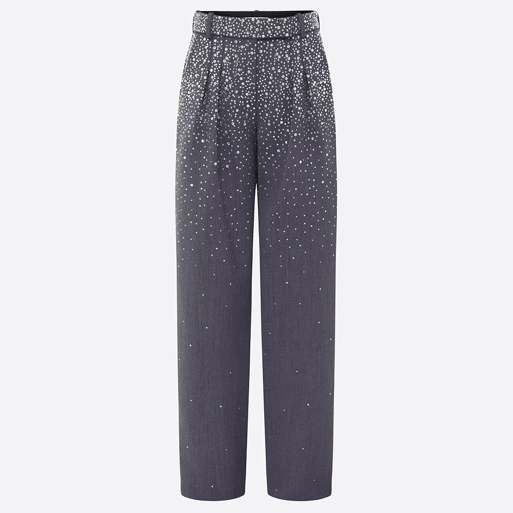 Pantalon à simple bouton en strass gradué tout-terrain et pantalon à long pied de taille haute