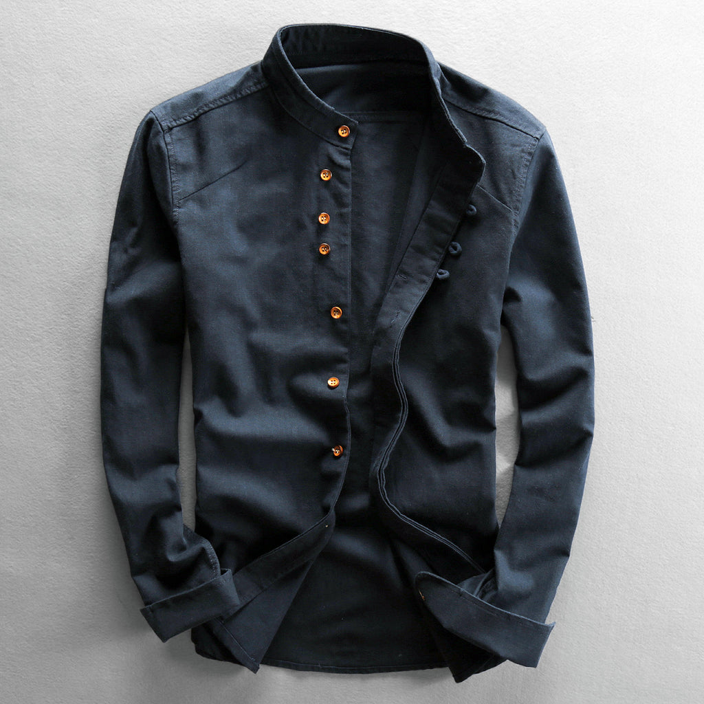 Chemise vintage de style chinois avec un collier mandarin