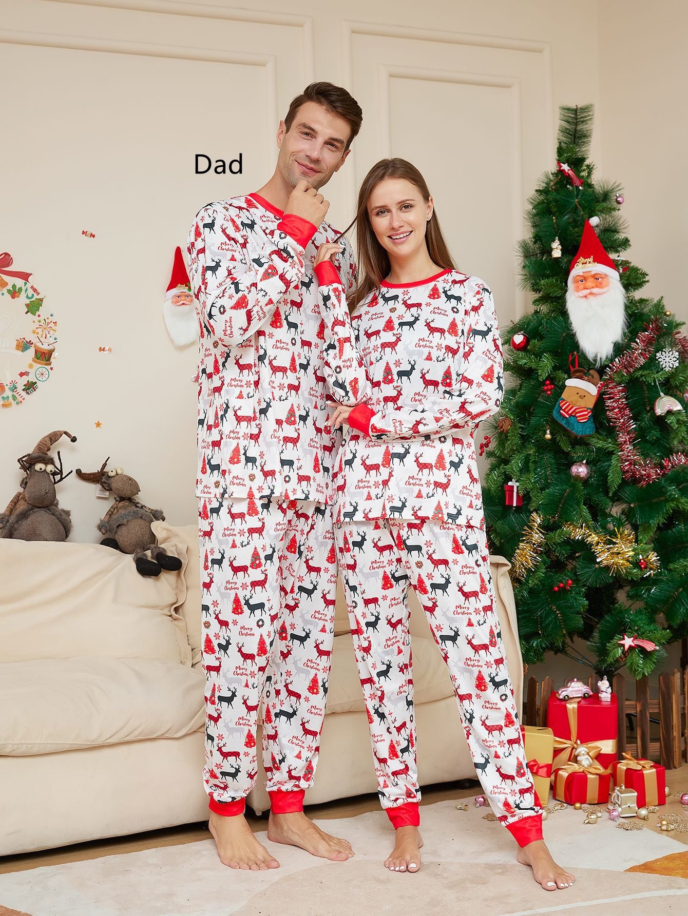 Cartoon Flower Deer Imprimer Pyjamas de Noël pour parents et enfants