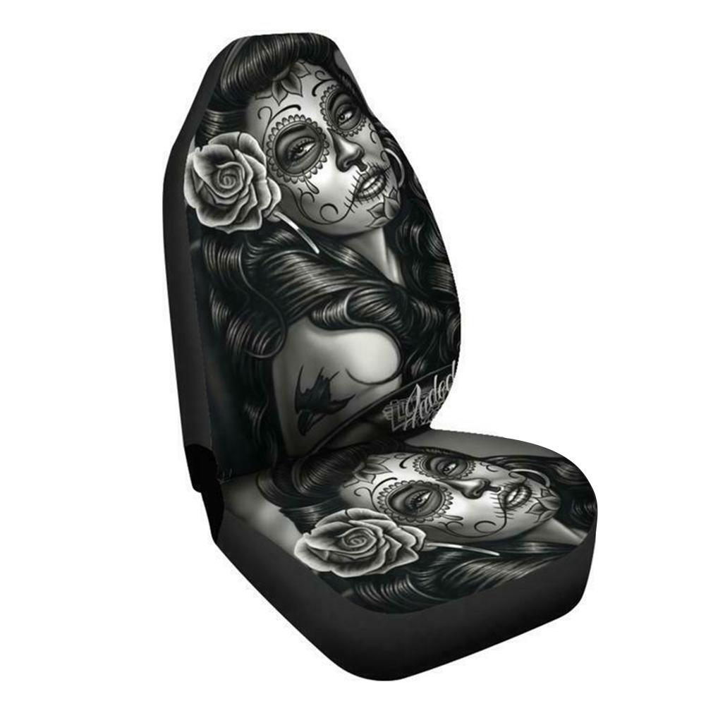 Couverture de siège de voiture noir et blanc tatoué femme haut dos