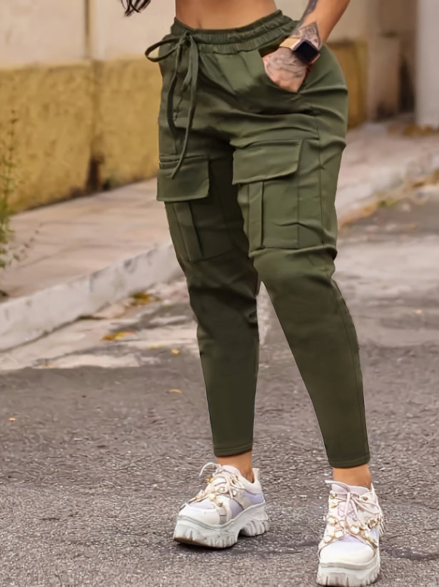 Pantalons de fret haute taille pour femmes Drawstring Multi Poches Stretchy Pantalons Casual Fashion verss