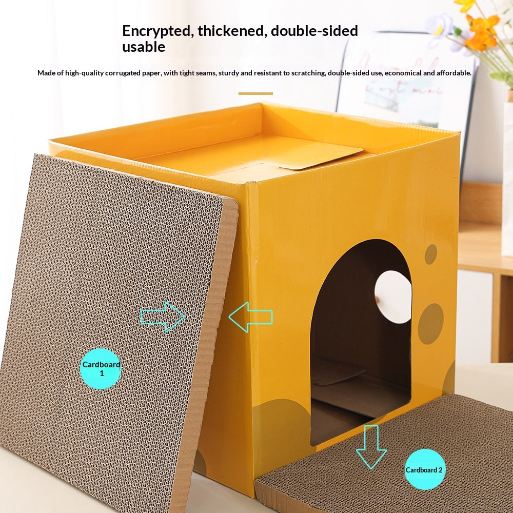 Cheese-box Cat Scratcher et lit de chat en carton ondulé avec deux niveaux