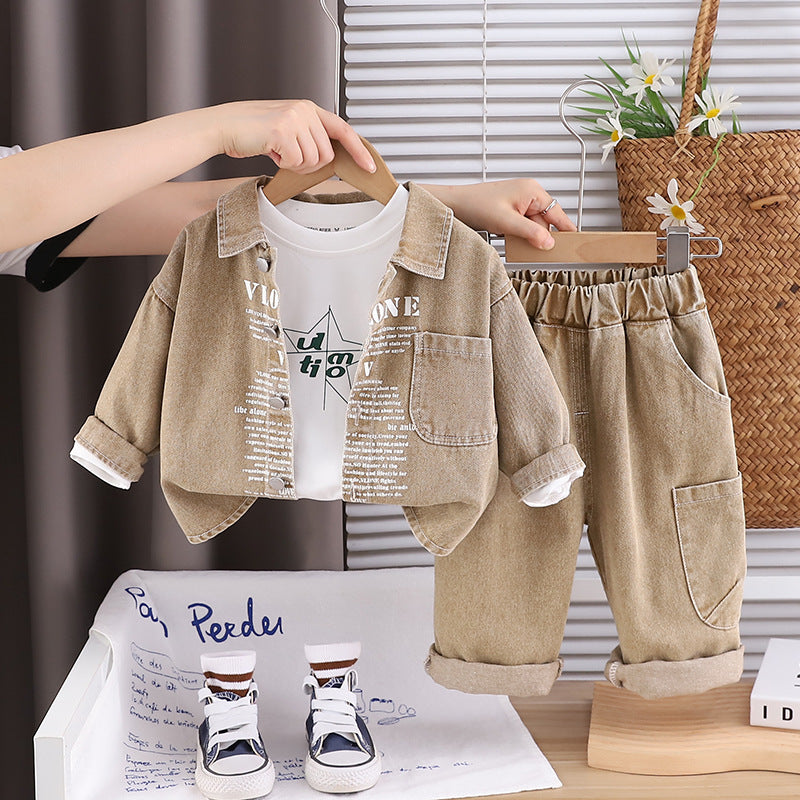 Korean-style denim long-sleeved set for young children