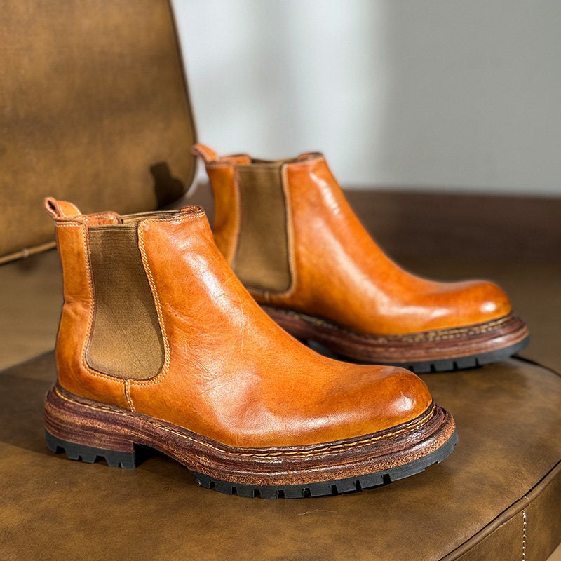 Bottes en cuir vintage de taille plus épaisse pour hommes