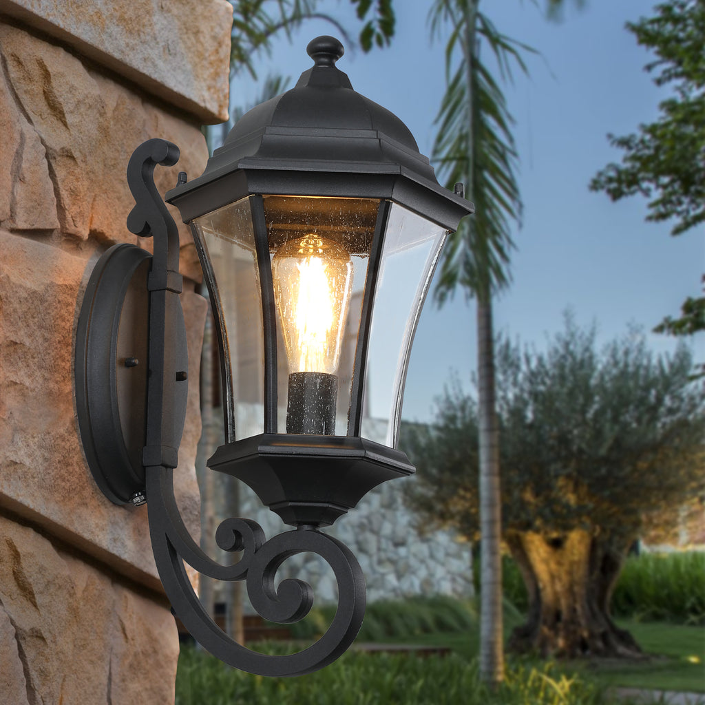 1-Pack Vintage mur-monté lumière de lanterne extérieure – Élégant métal noir sconce pour porch