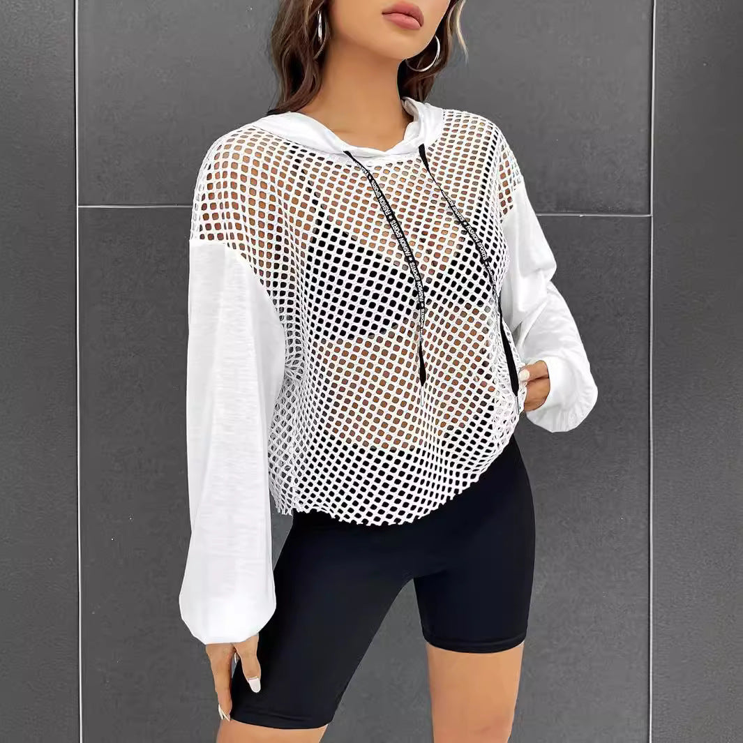 Mesh-Panel Casual Loose-Fit Sports Hoodie pour les femmes
