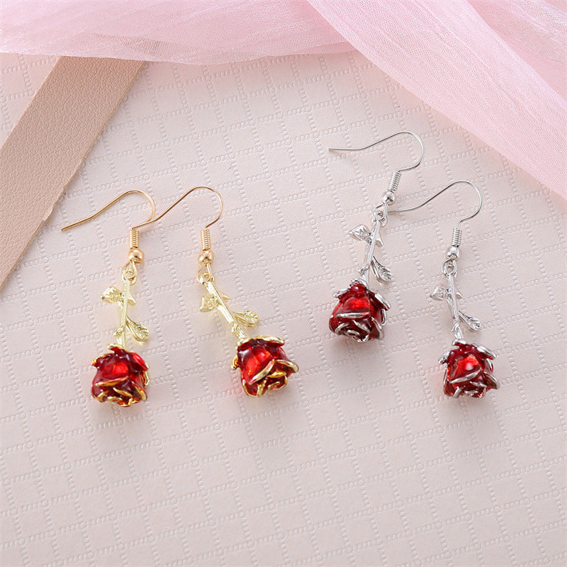 Romantique vintage européen et américain Boucles d'oreilles roses tridimensionnelles