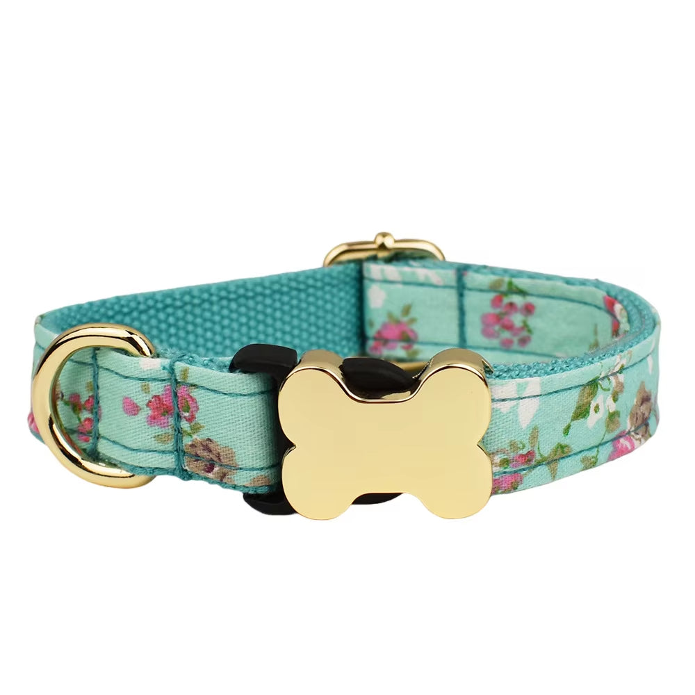 Tissu plat imprimé Grid série Bone Buckle Dog Collar