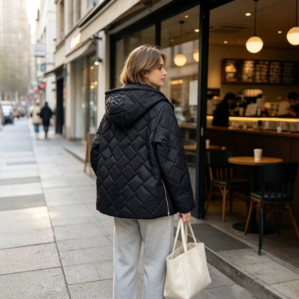 Femmes Plus-taille à capuche Diamond-Quilted Cotton Coat Chaudière