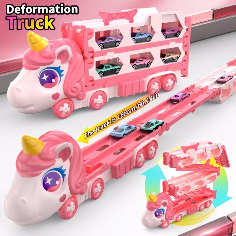 Jouet de camion transformable mignon Racetrack extensible et ensemble de stockage de véhicule Portable Carrier Wi