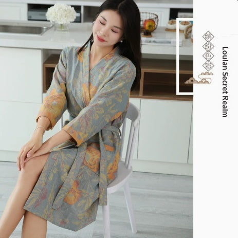 Coton Double couche Gauze peignoir mince pyjama d'été Lunettes de nuit