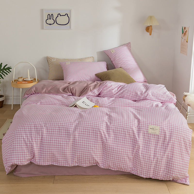 Ins-style Plaid Four-piece Set Skin-friendly Design de feuille de lit élégant et minimaliste