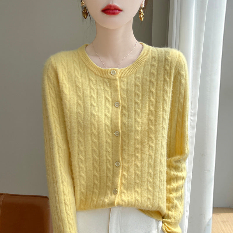 Chandail de câble bleu marine Cardigan câblé Veste ouverte de style court