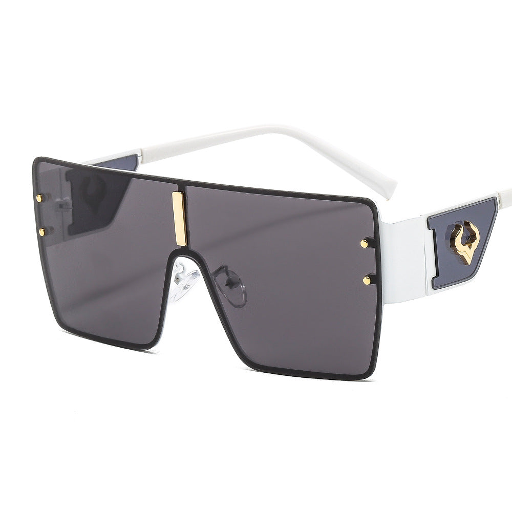 Lunettes de soleil européennes et américaines surdimensionnées en métal d'une pièce avec embellissement à tête d'oxygèneVinta