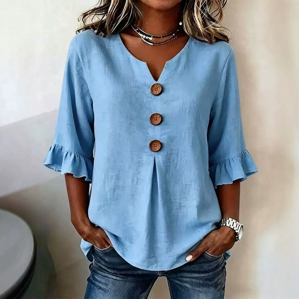 Vêtements européens et américains pour femmes Été Amazon Couleur solide Boutonné Femmes Casual F