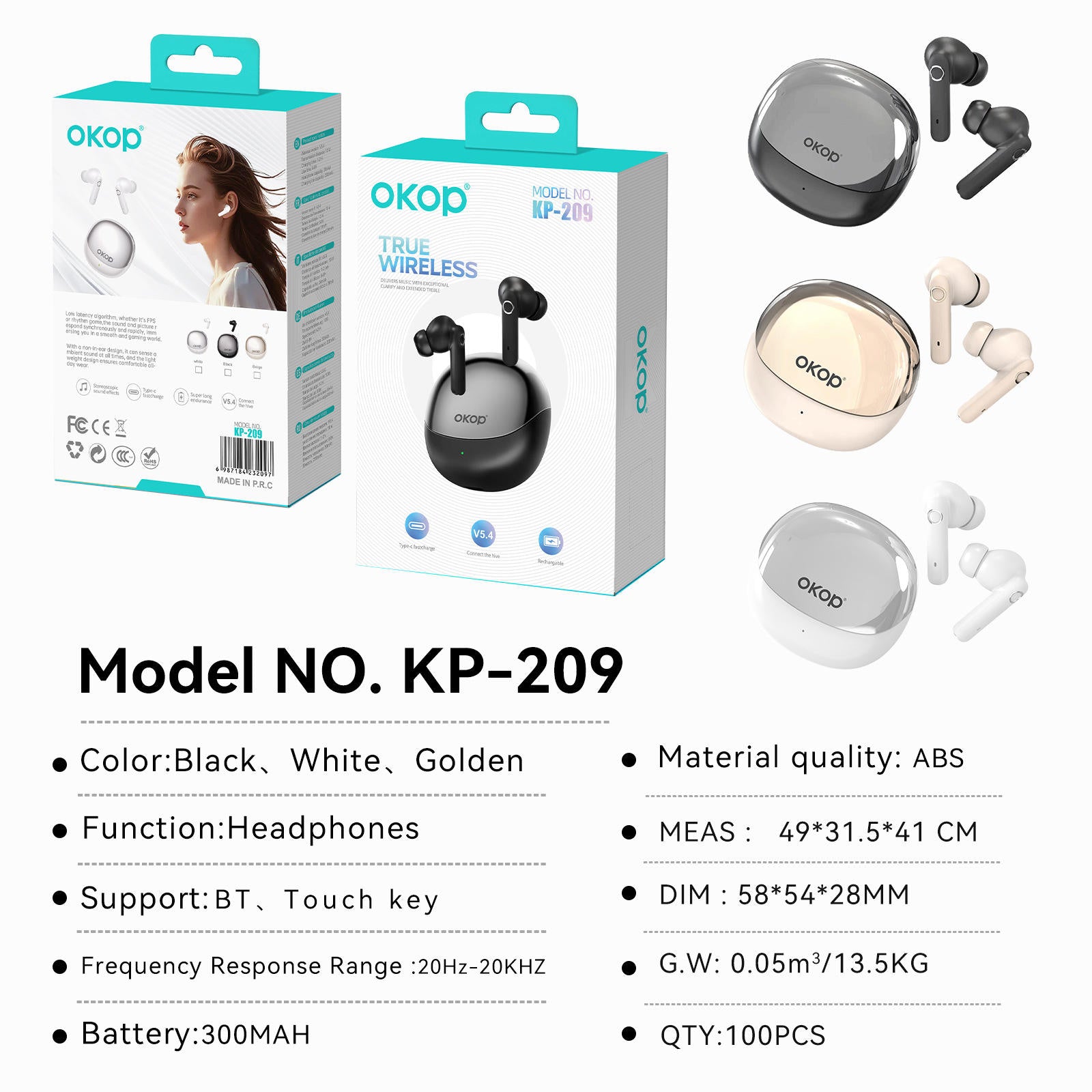 KP-209 Ecouteurs Bluetooth sans fil de la meilleure vente Conception minimaliste semi-en-oreille Faible latence G