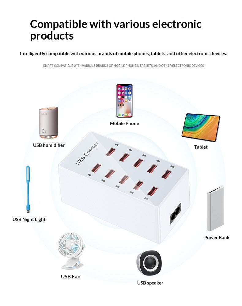 Chargeur multi-USB de 10 ports 60W