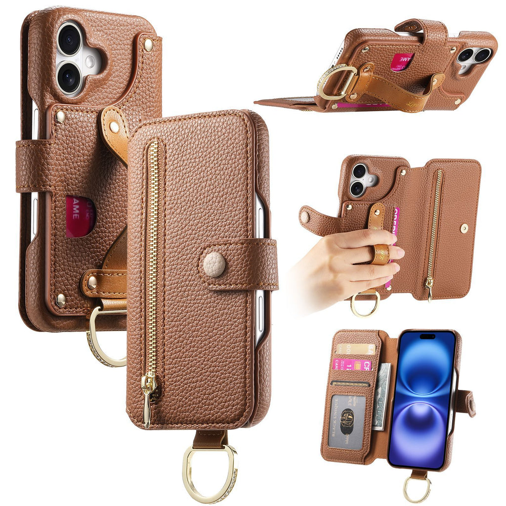 Litchi cuir de grain dos collant Flip téléphone en cuir Case