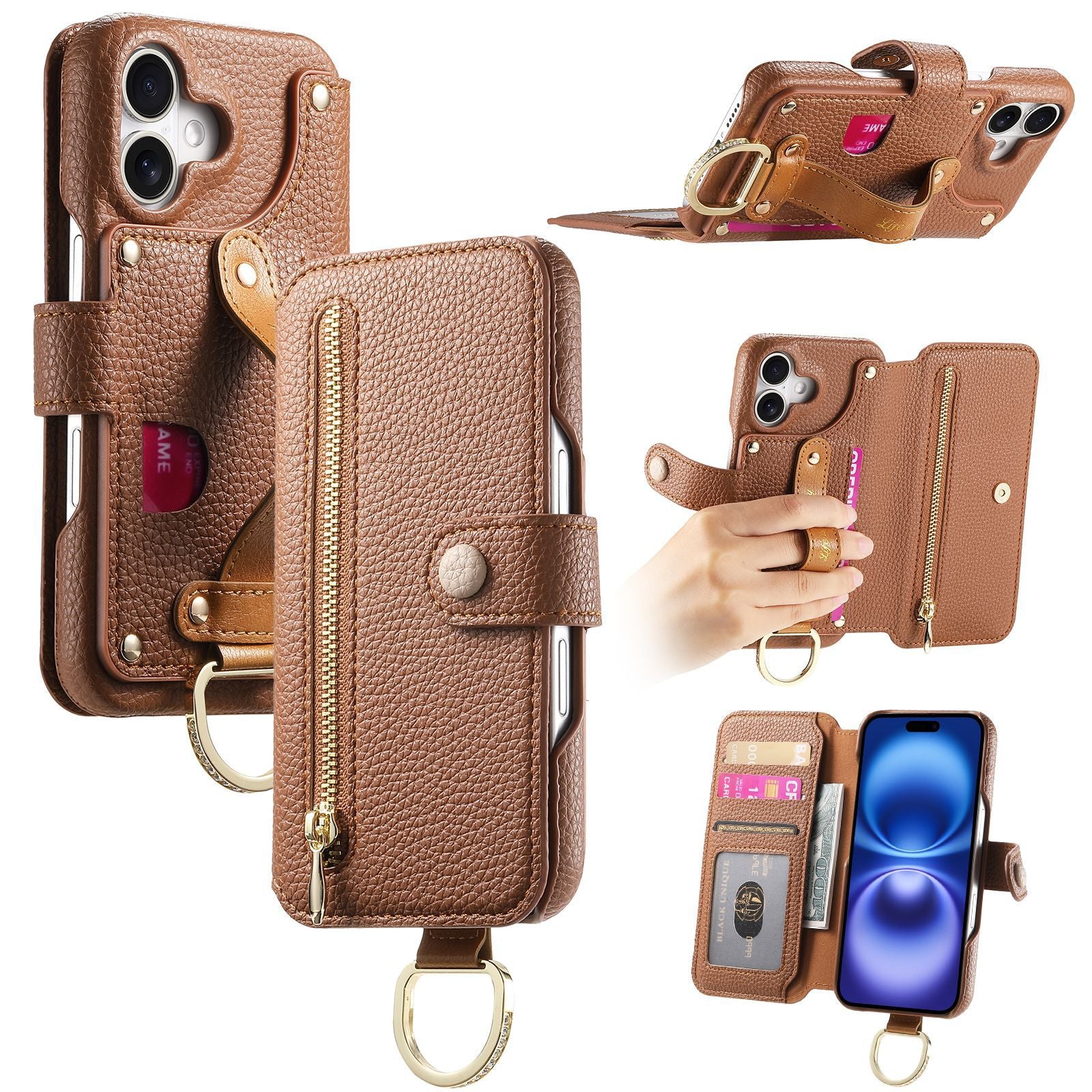 Litchi cuir de grain dos collant Flip téléphone en cuir Case