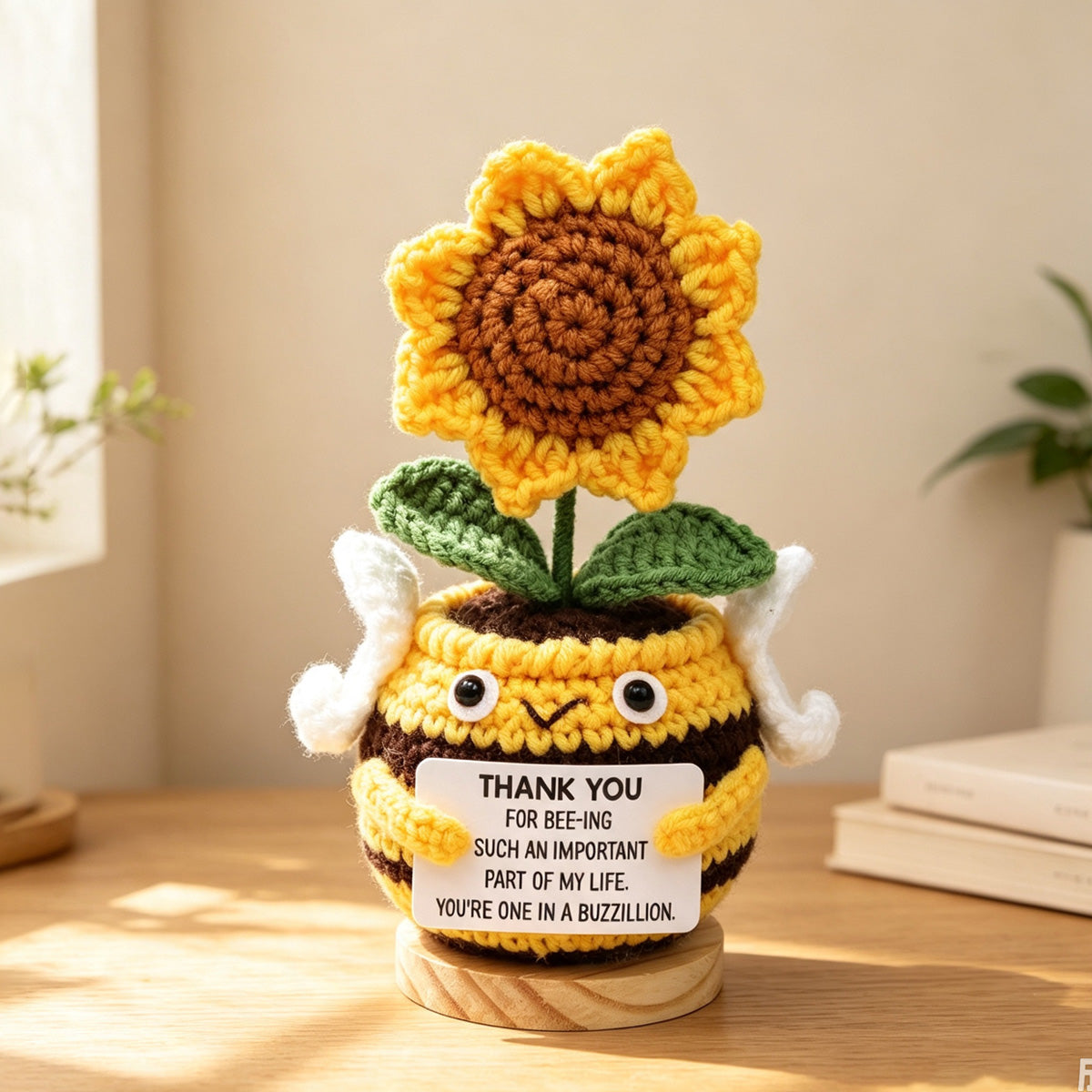 Crochet fait main Bee en forme de tournesol Pot ornement doux fil éternel Crochet Bloom Wit