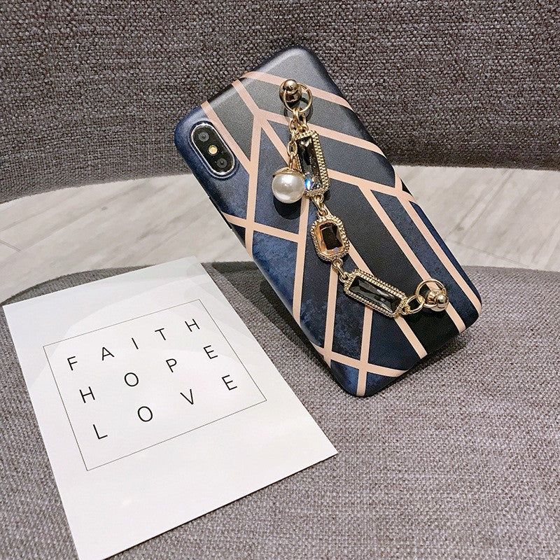 Boîtier de téléphone de bracelet en strass rhombus géométrique