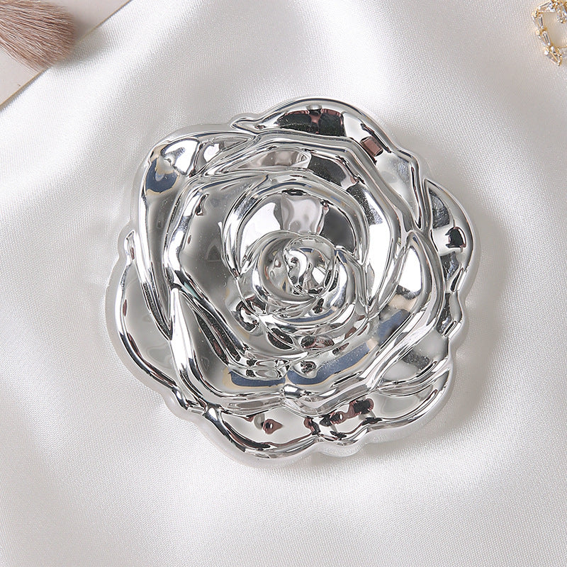Miroir pliable portable avec motif rose électroplaqué