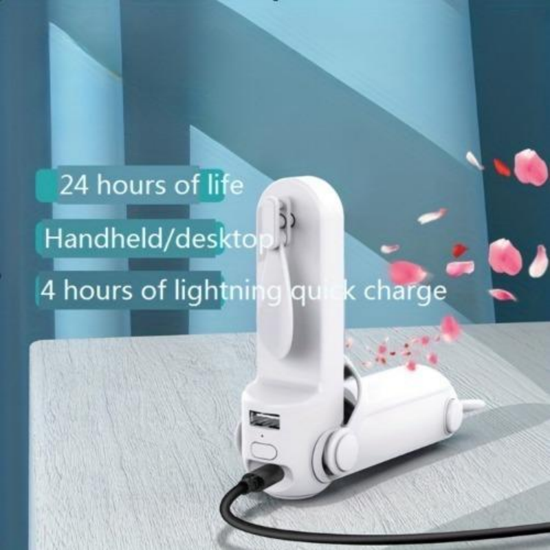 Ventilateur portatif pliable 3-en-1 avec mini lampe de poche rechargeable USB