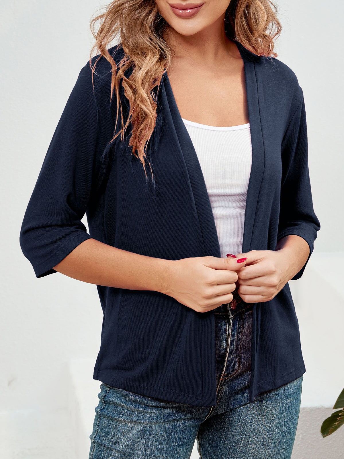 Élégante Outwear Sun-Protection Top Cardigan tricoté à manches trois quarts