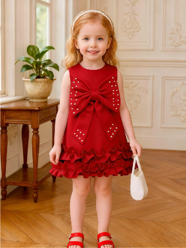 Robe de Veste de Cake-Style Perlé Grande Bow-Knot pour filles
