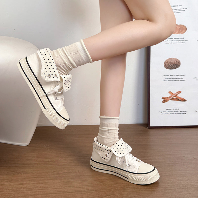 Printemps Toile Chaussures Mode Polka Dot Haut Femmes Chaussures Automne Polyvalent Platform Platf