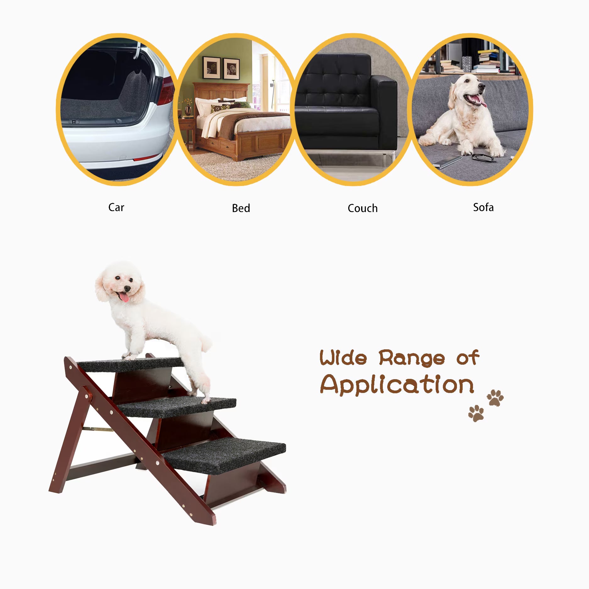 Wood Pet Stairs Pet Steps pliable 3 niveaux Dog Stairs & Ramp Parfait pour les lits et les voitures Po