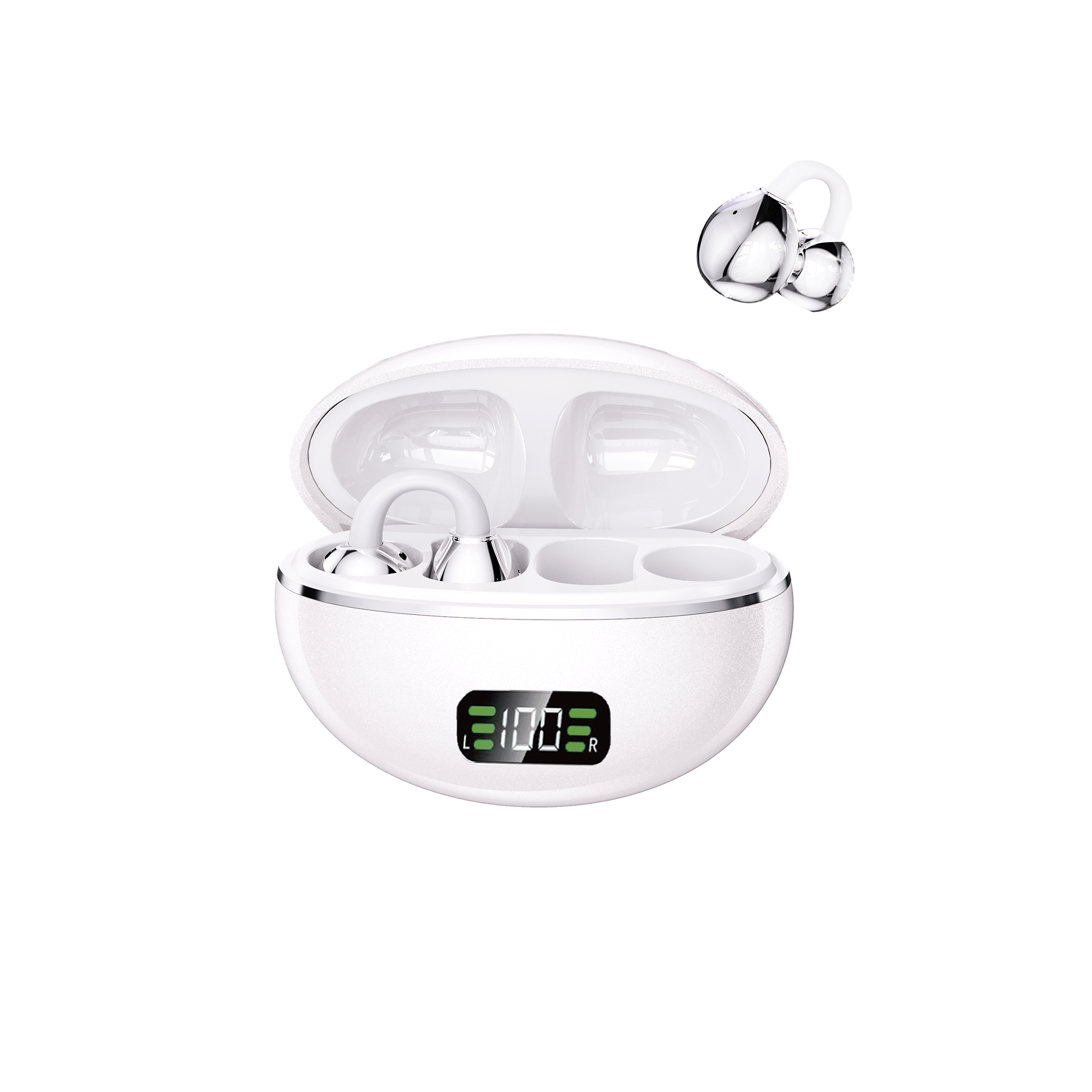 KP-206 Ecouteurs Bluetooth sans fil Affichage de batterie numérique OWS Haute Fidelité Audio Clip-On
