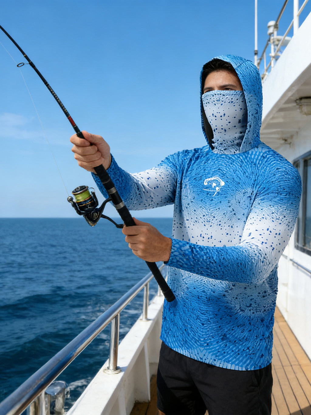 Pêche Hoodie UPF 50 anti UV voile chemise Surf couverture visage cou été hommes manches longues