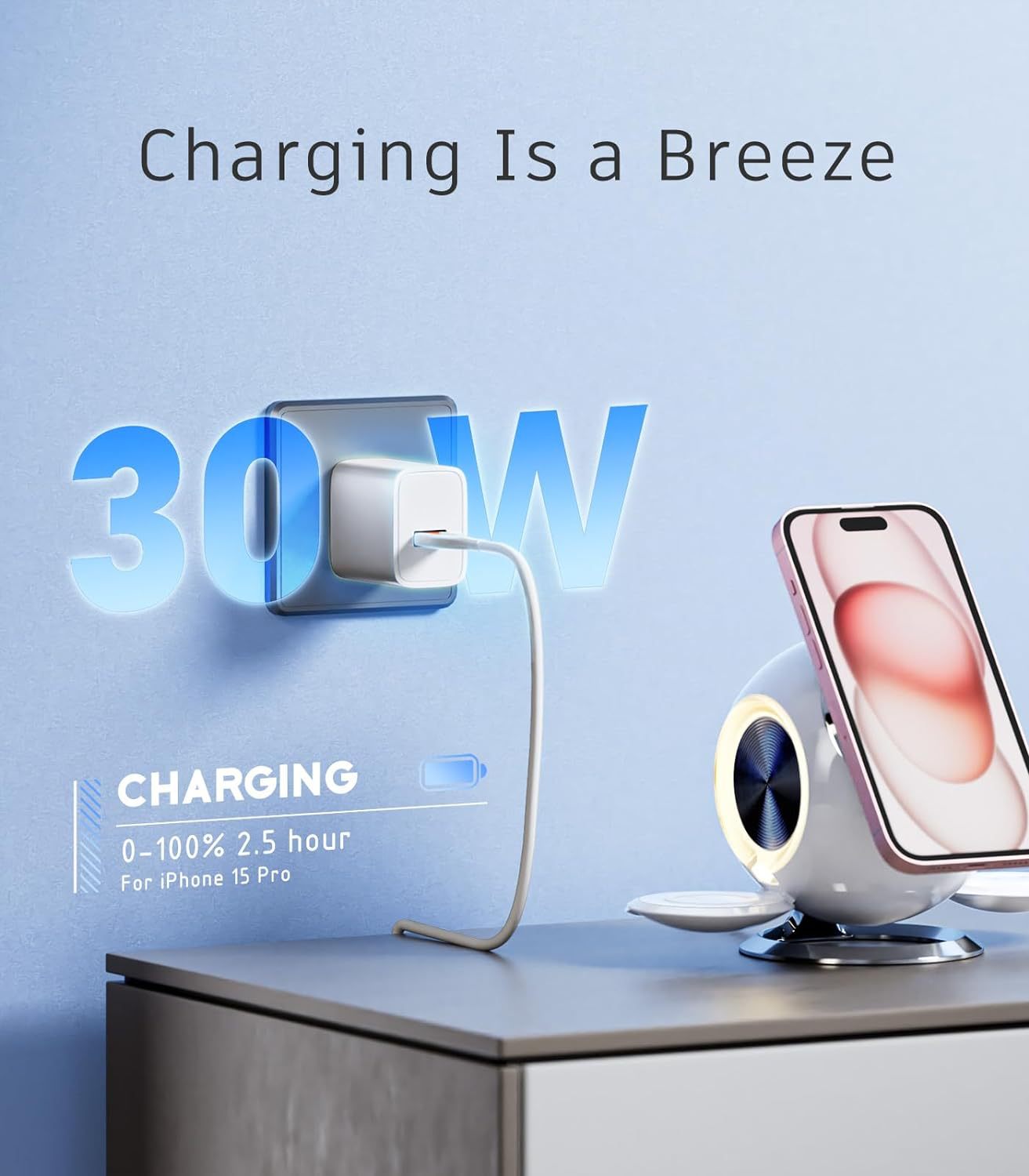 Chargeur sans fil multifonctionnel pliant trois en un