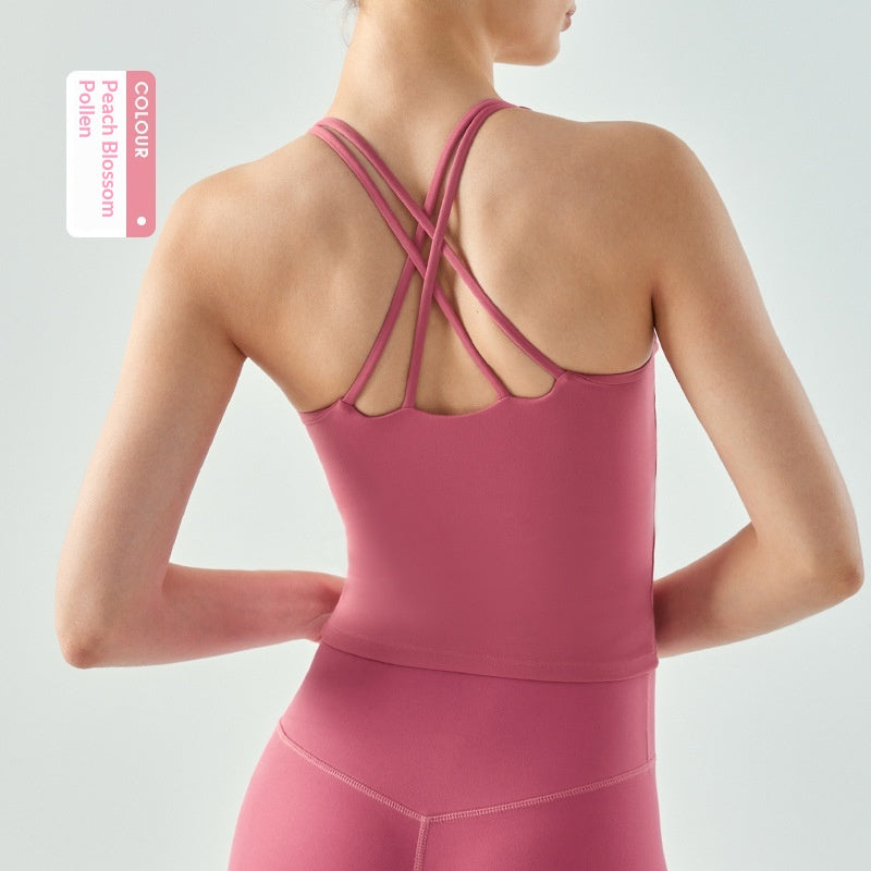 Veste de yoga longue durée pour femmes avec pad thoracique Coupe semi-fichée U-Neck Tight Street Back Sleeveless F
