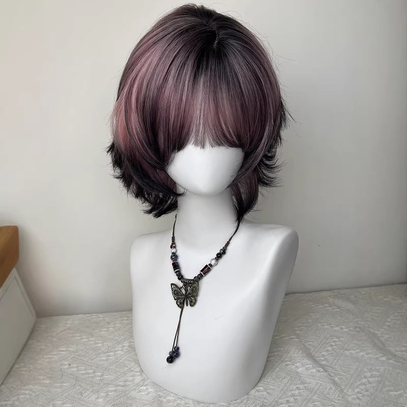 Perruque pour les femmes noir et rose Ombre Siamese Cat Layered Mullet Cosplay Headpiece