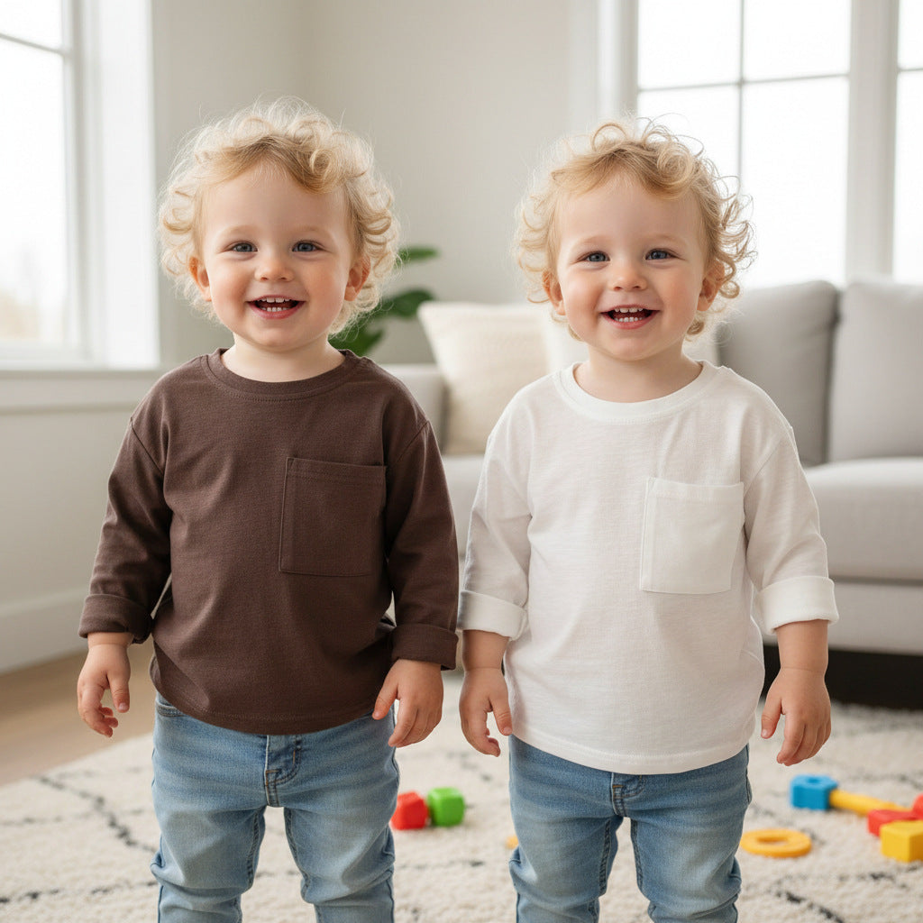 Top bébé à manches longues avec conception de poche en coton mince