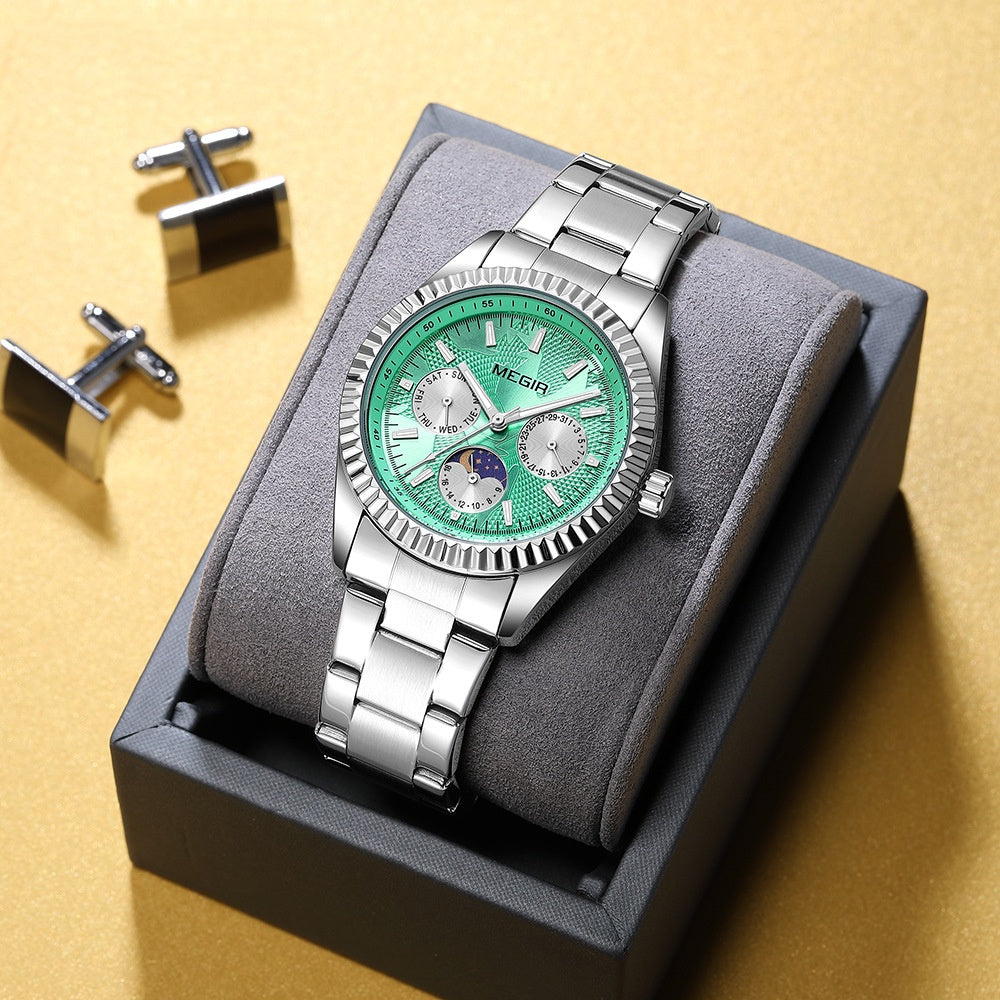 Lunar Phase Business Steel-Strap Waterproof Quartz Montre homme