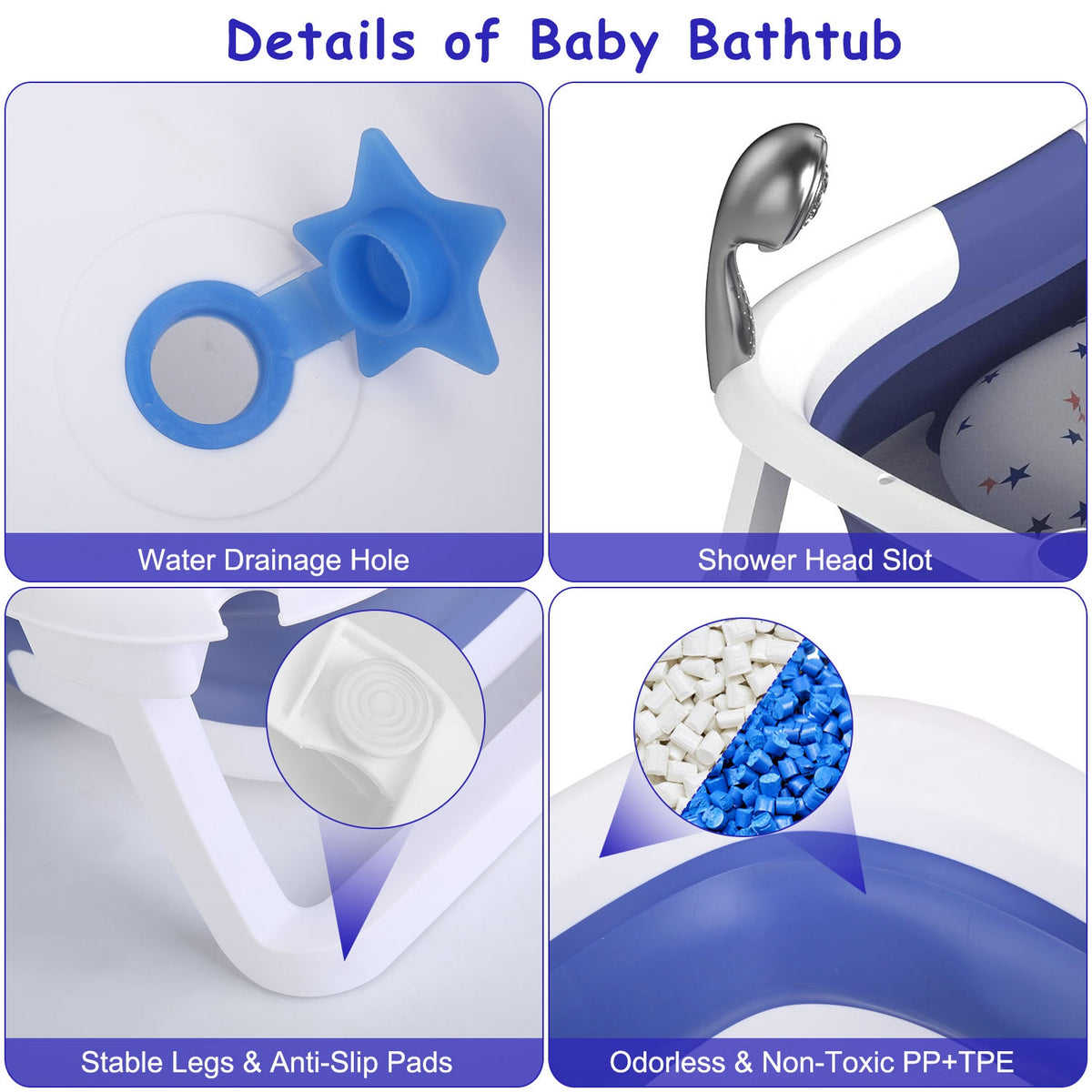 1Pc Baby Bathtub with Thermometer Collapsible Travel Friendly 0 to 24 Months Baby Bathtub