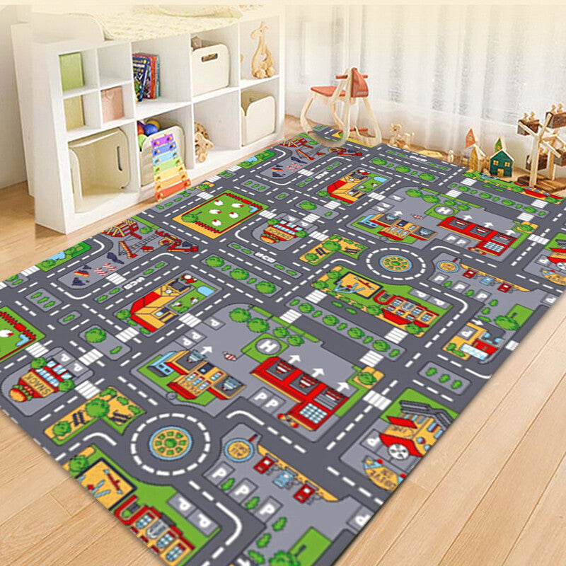 Tapis de village pour enfants Rugs Ville Carte de la route Voiture de ville Rug Jouer 80 X 120cm