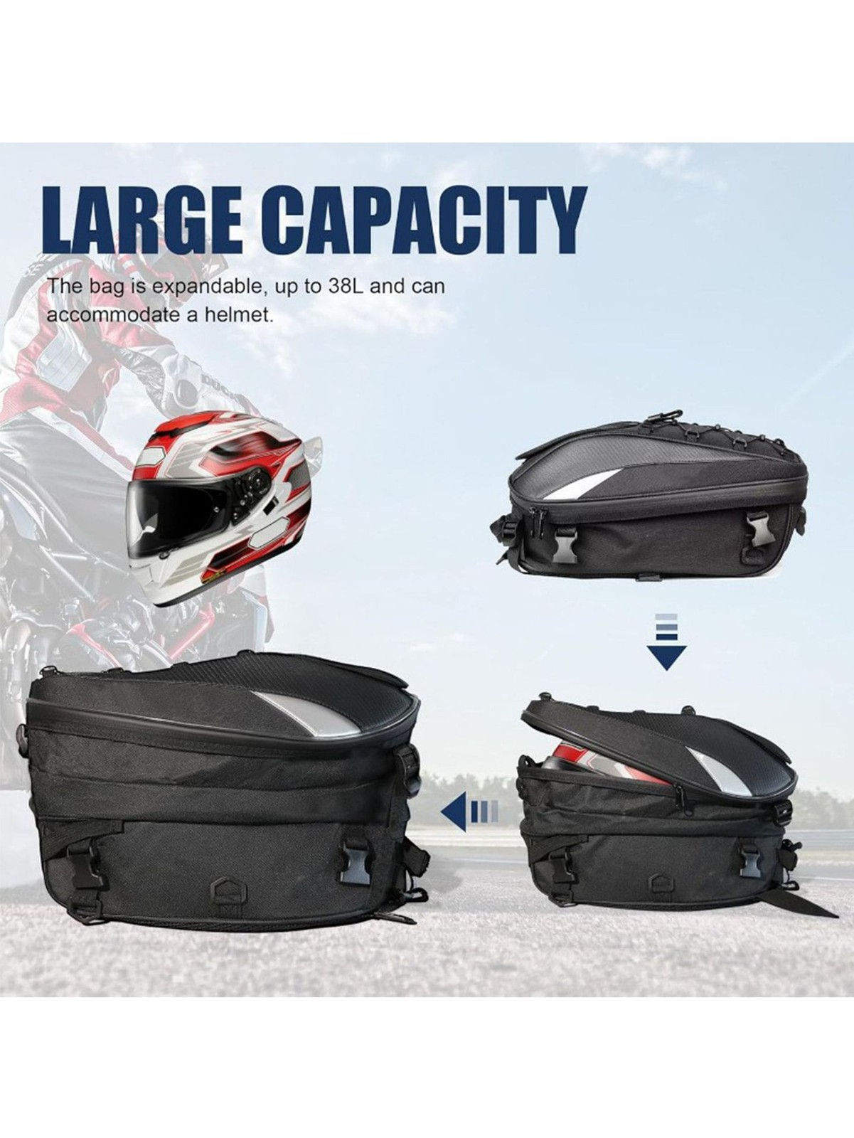 Siège arrière de moto Tail Bag Bagage de moto Sac à dos de rangement de casque gris