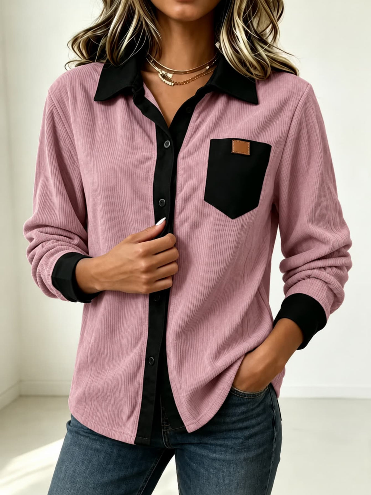 Chemise à manches longues à boutons côtelés