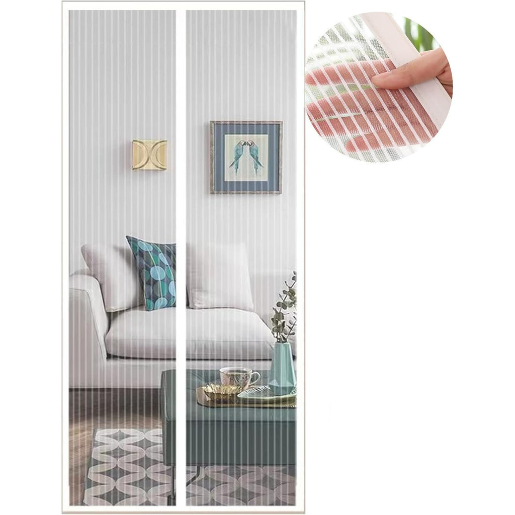 90x210 Cm Rideau magnétique blanc avec bande adhésive — Écran d'intimité facile pour les portes et le vent
