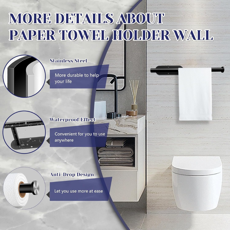 Porte-serviettes en papier noir sous-cabine - Organe en acier inoxydable autocollant et support de forage