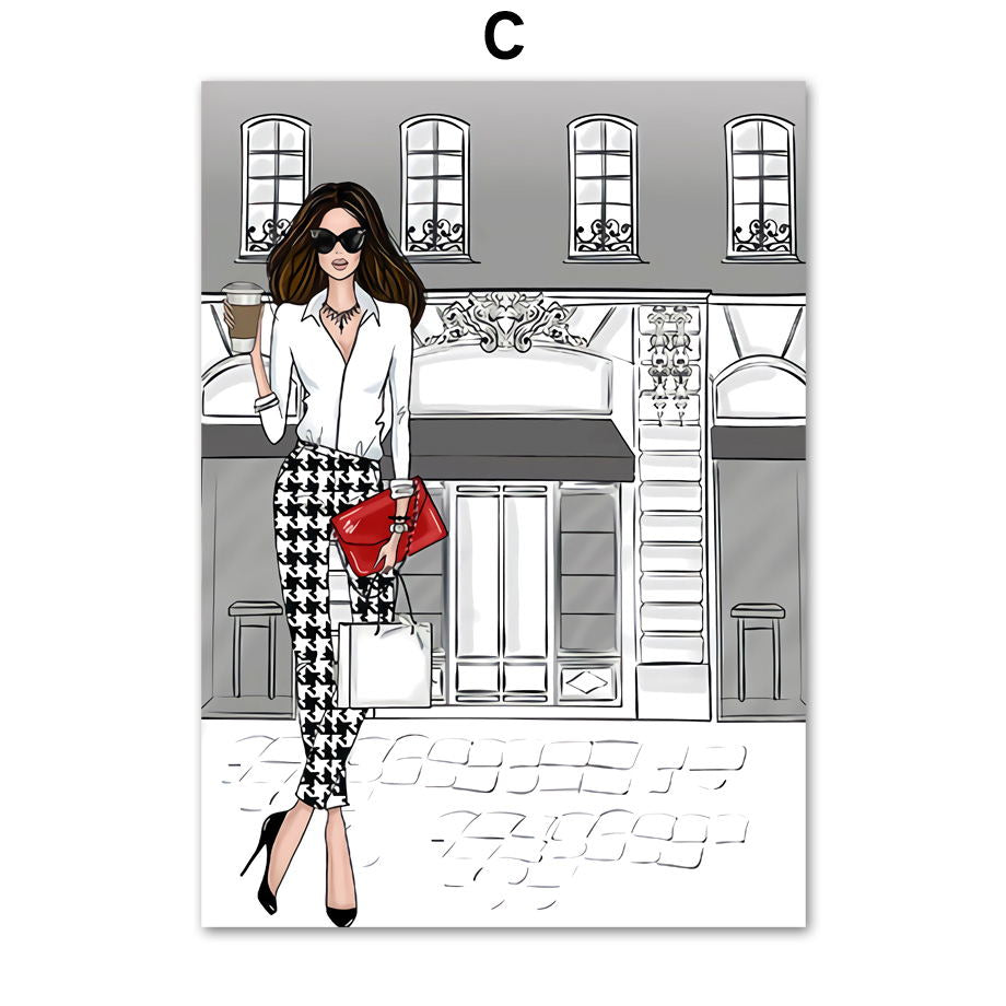 Fashion Bag Girl Ballon Champagne Wall Art Canvas Imprimer