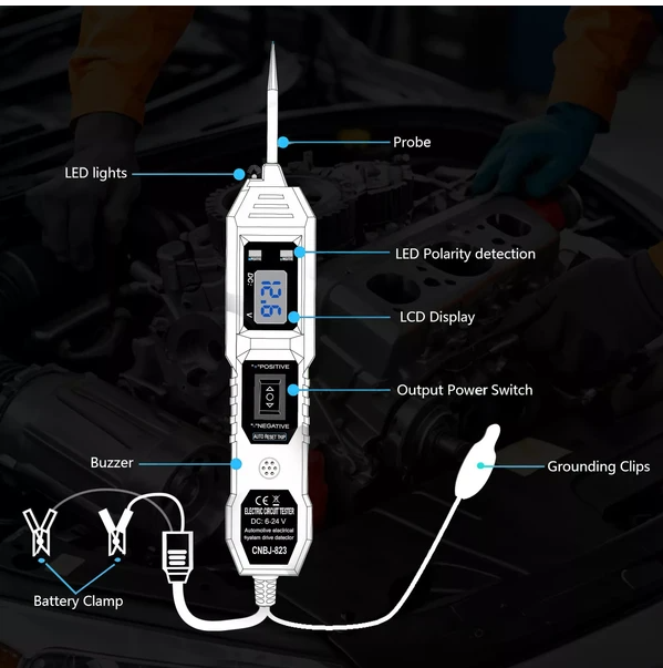 3.5-36V Éclairage d'essai électrique du circuit d'alimentation de voiture automobile numérique