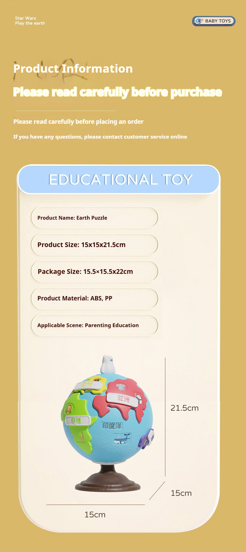 Globe Jouet éducatif Montessori pour garçons et filles