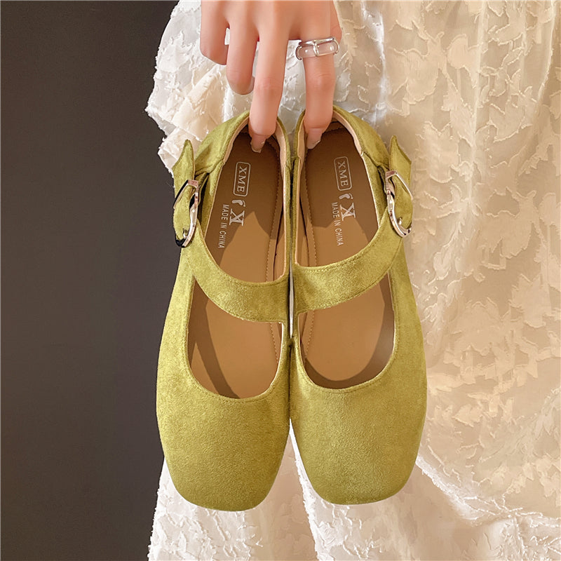 Ballet français Mary Jane Pompes Femmes Été Mode peu profonde Ceinture de bouche Buckle Flat Square T
